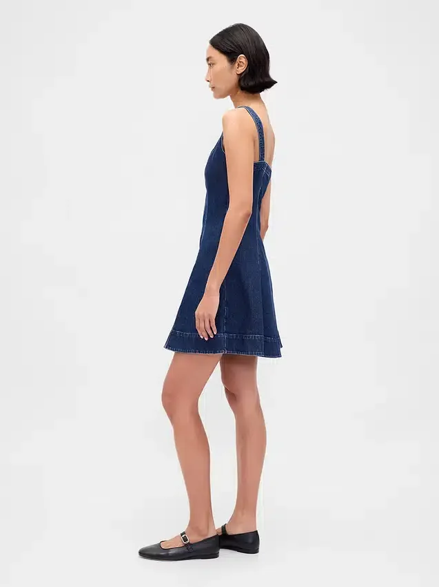Fermuarlı Ön Kısımlı Denim Mini Elbise