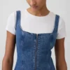 Fermuarlı Ön Kısımlı Denim Mini Elbise