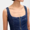 Fermuarlı Ön Kısımlı Denim Mini Elbise