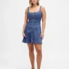 Fermuarlı Ön Kısımlı Denim Mini Elbise