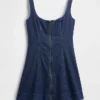 Fermuarlı Ön Kısımlı Denim Mini Elbise