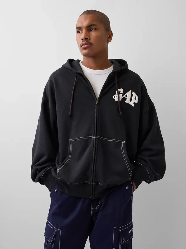 Gap × Awake Ny Ağır Dokuma Oversized Logolu Fermuarlı Kapüşonlu Sweatshirt