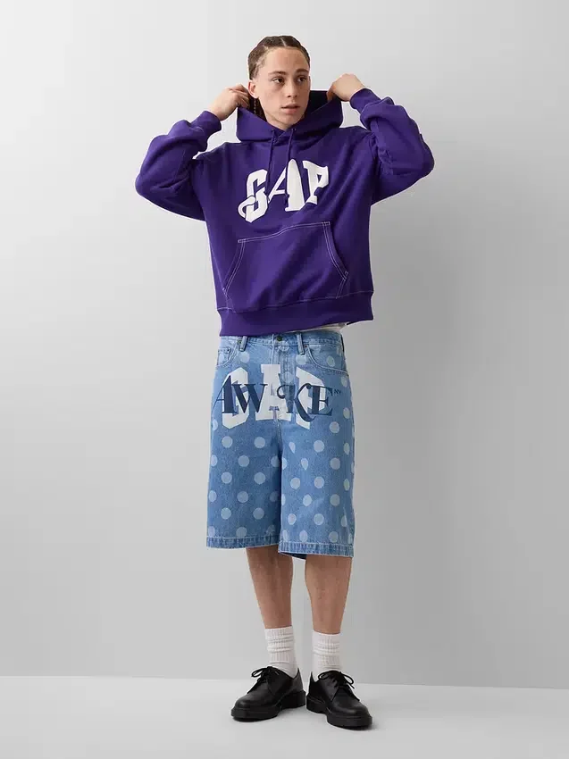 GAP × Awake Ny Ağır Kaliteli Oversized Logolu Kapüşonlu Sweatshirt