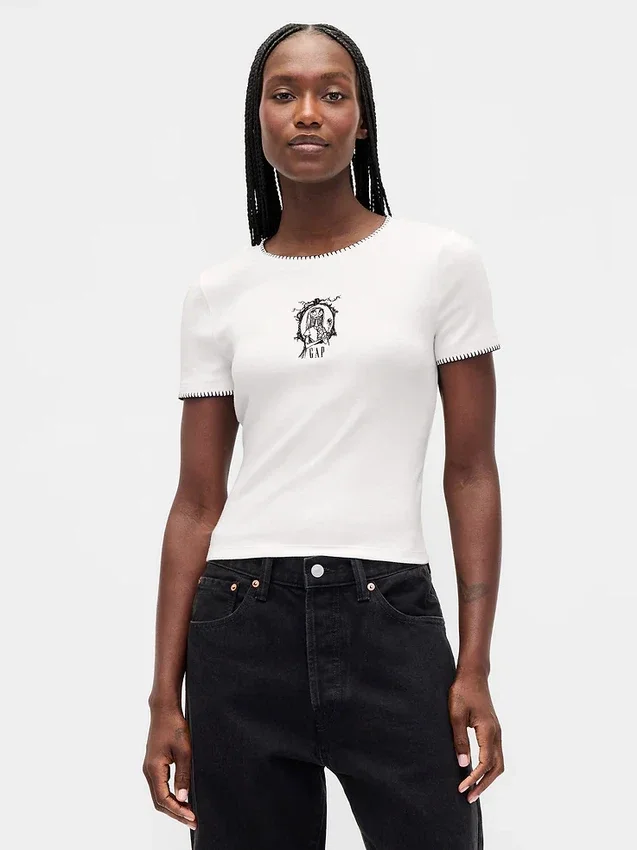 GAP × Disney Tim Burton'ın "The Nightmare Before Christmas" Modern Dar Kesim Tişört
