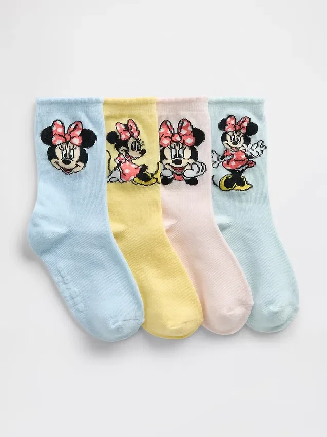 GAP × Disney Yürümeye Başlayan Çocuklar İçin Minnie Mouse Crew Çoraplar (4'lü Paket)