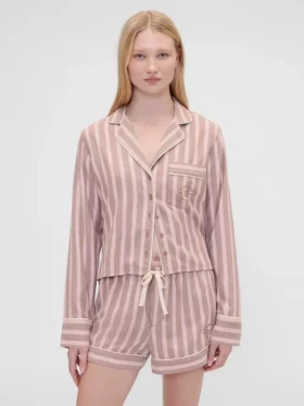 Gap × Summer Fridays Bol Kesim Flanel Çizgili Pijama Gömleği