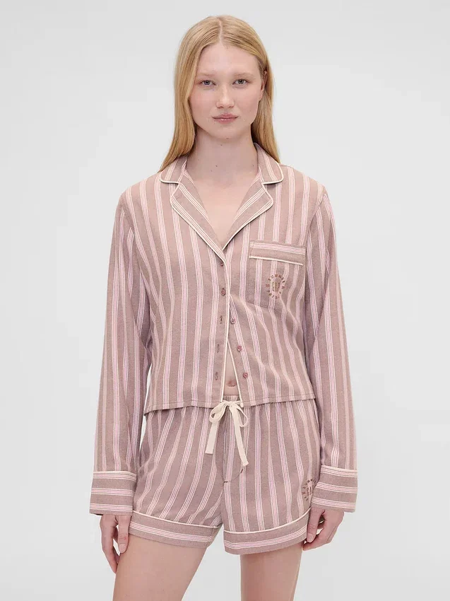 Gap × Summer Fridays Bol Kesim Flanel Çizgili Pijama Gömleği