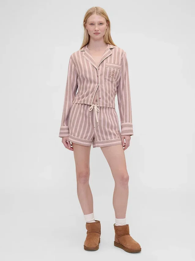 Gap × Summer Fridays Bol Kesim Flanel Çizgili Pijama Gömleği