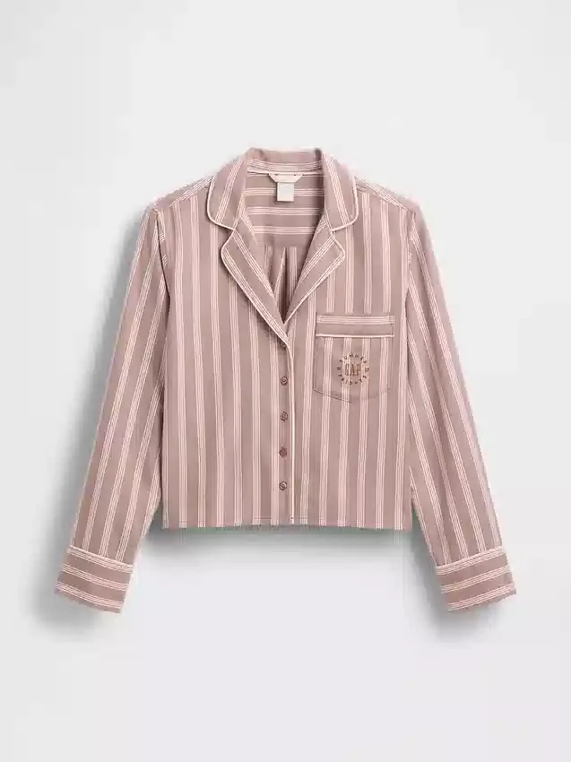 Gap × Summer Fridays Bol Kesim Flanel Çizgili Pijama Gömleği