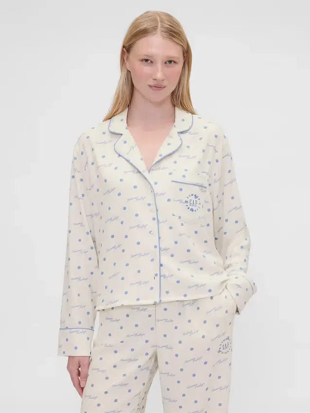 Gap × Summer Fridays Bol Kesim Flanel Noktalı Pijama Gömleği