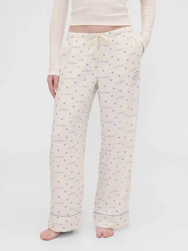 GAP × Summer Fridays Bol Kesim Flanel Noktalı Pijama Pantolonları