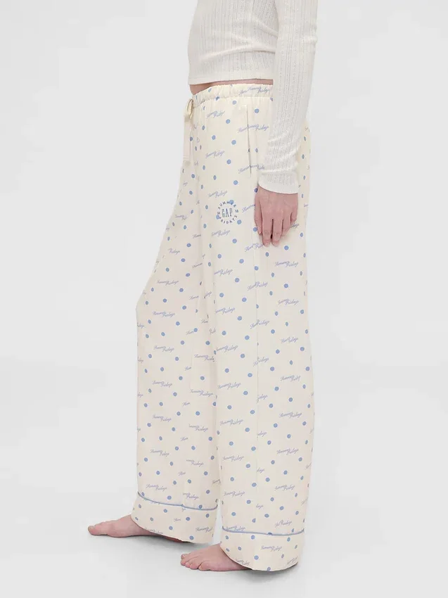 GAP × Summer Fridays Bol Kesim Flanel Noktalı Pijama Pantolonları