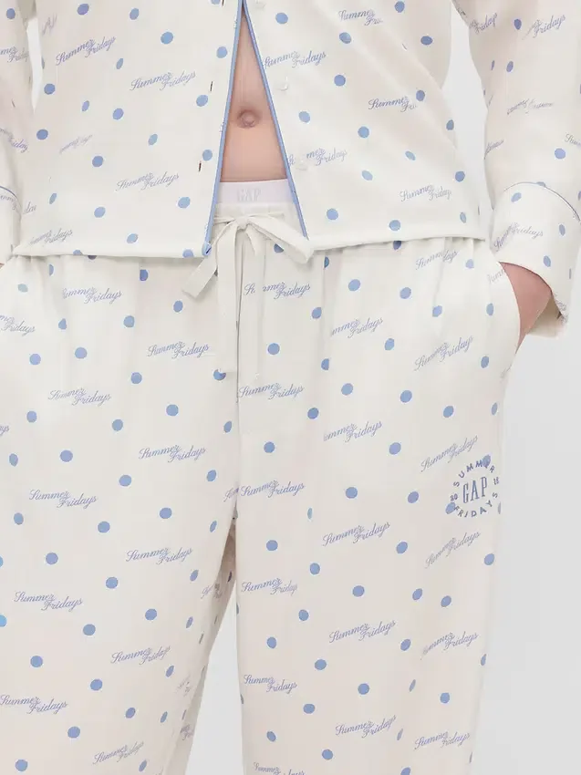 GAP × Summer Fridays Bol Kesim Flanel Noktalı Pijama Pantolonları