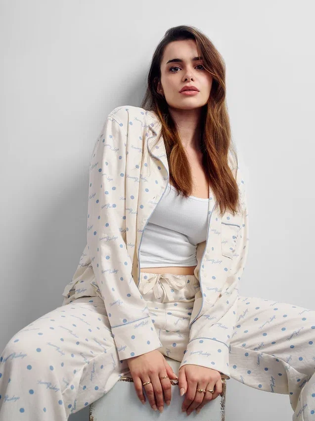 GAP × Summer Fridays Bol Kesim Flanel Noktalı Pijama Pantolonları