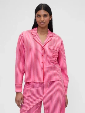 GAP × Summer Fridays Rahat Poplin Çizgili Pijama Gömleği