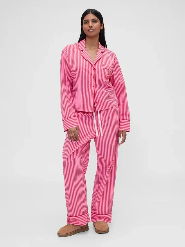 GAP × Summer Fridays Rahat Poplin Çizgili Pijama Gömleği