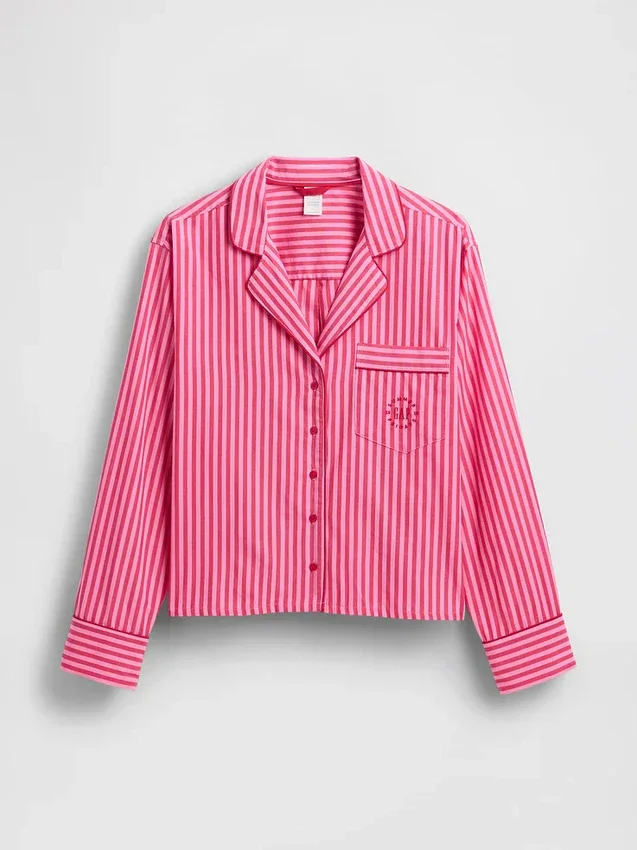 GAP × Summer Fridays Rahat Poplin Çizgili Pijama Gömleği