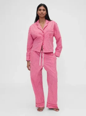 GAP × Summer Fridays Rahat Poplin Çizgili Pijama Pantolonu