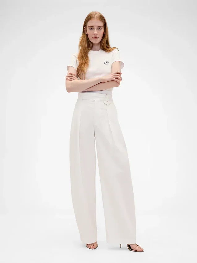 GAP × Victoria Beckham Yüksek Bel Pileli Yarım Ay Pantolon