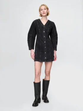 Geniş Kollu Denim Mini Elbise