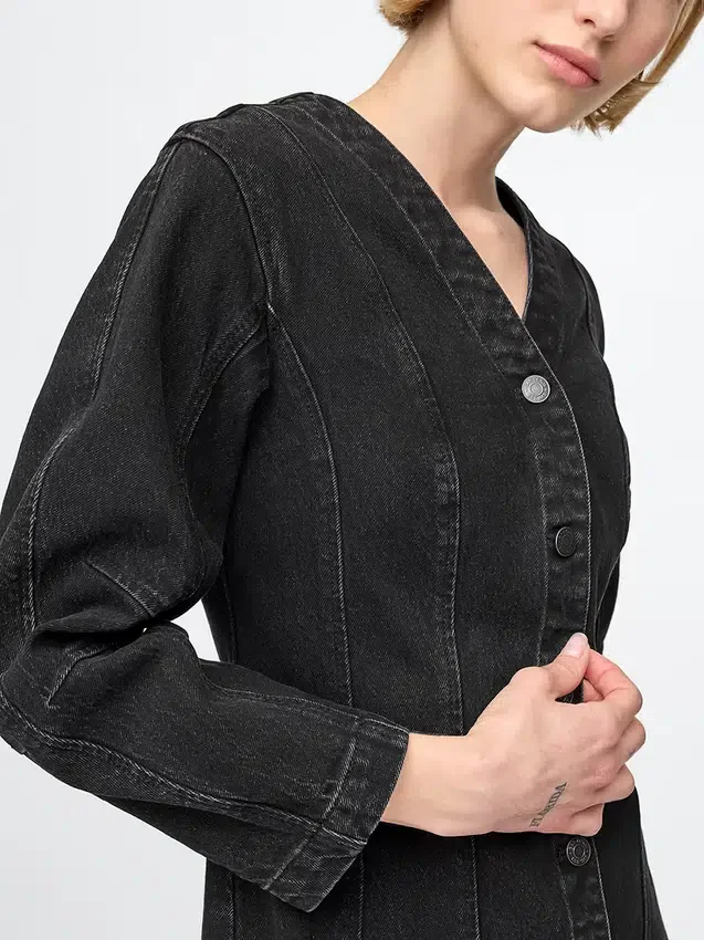 Geniş Kollu Denim Mini Elbise