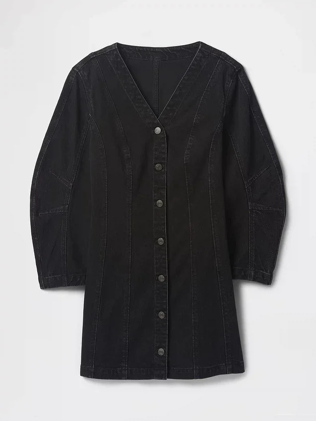 Geniş Kollu Denim Mini Elbise