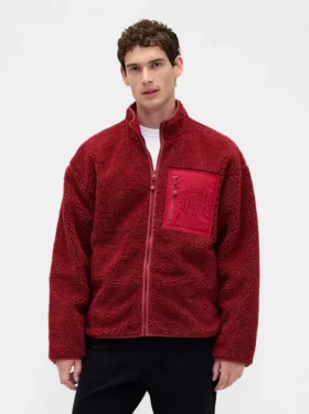 Geri Dönüştürülmüş Sherpa Oversized Logo Fermuarlı Ceket