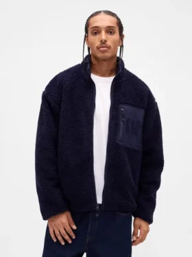 Geri Dönüştürülmüş Sherpa Oversized Logo Fermuarlı Ceket