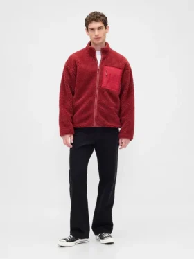 Geri Dönüştürülmüş Sherpa Oversized Logo Fermuarlı Ceket