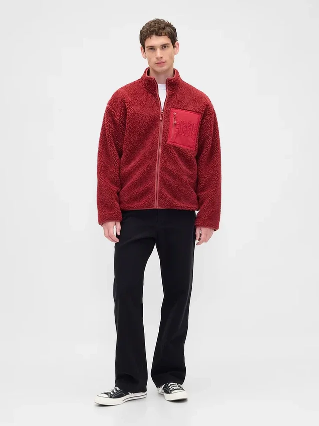 Geri Dönüştürülmüş Sherpa Oversized Logo Fermuarlı Ceket