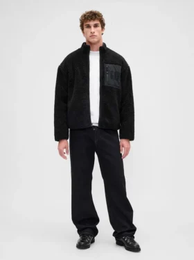 Geri Dönüştürülmüş Sherpa Oversized Logo Fermuarlı Ceket