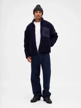 Geri Dönüştürülmüş Sherpa Oversized Logo Fermuarlı Ceket