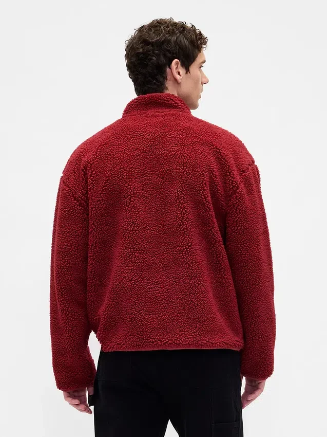 Geri Dönüştürülmüş Sherpa Oversized Logo Fermuarlı Ceket
