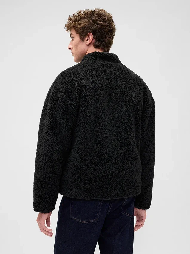 Geri Dönüştürülmüş Sherpa Oversized Logo Fermuarlı Ceket