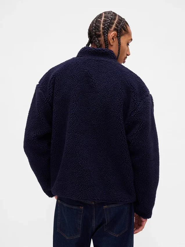 Geri Dönüştürülmüş Sherpa Oversized Logo Fermuarlı Ceket