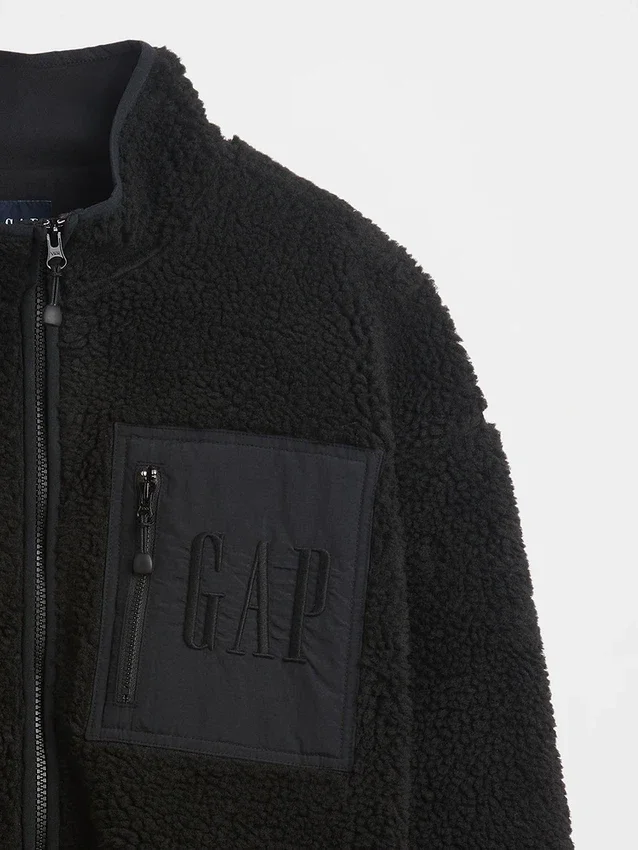 Geri Dönüştürülmüş Sherpa Oversized Logo Fermuarlı Ceket