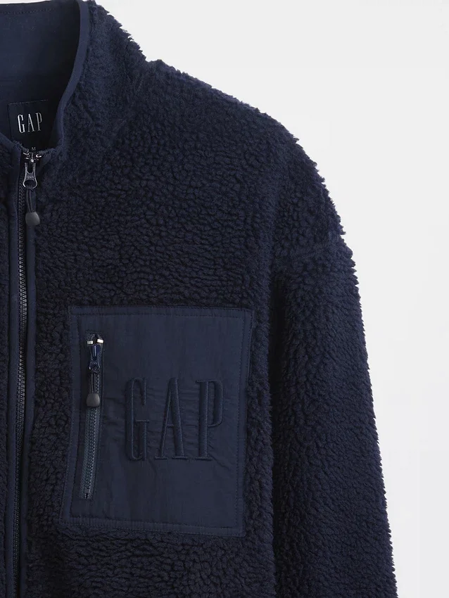 Geri Dönüştürülmüş Sherpa Oversized Logo Fermuarlı Ceket