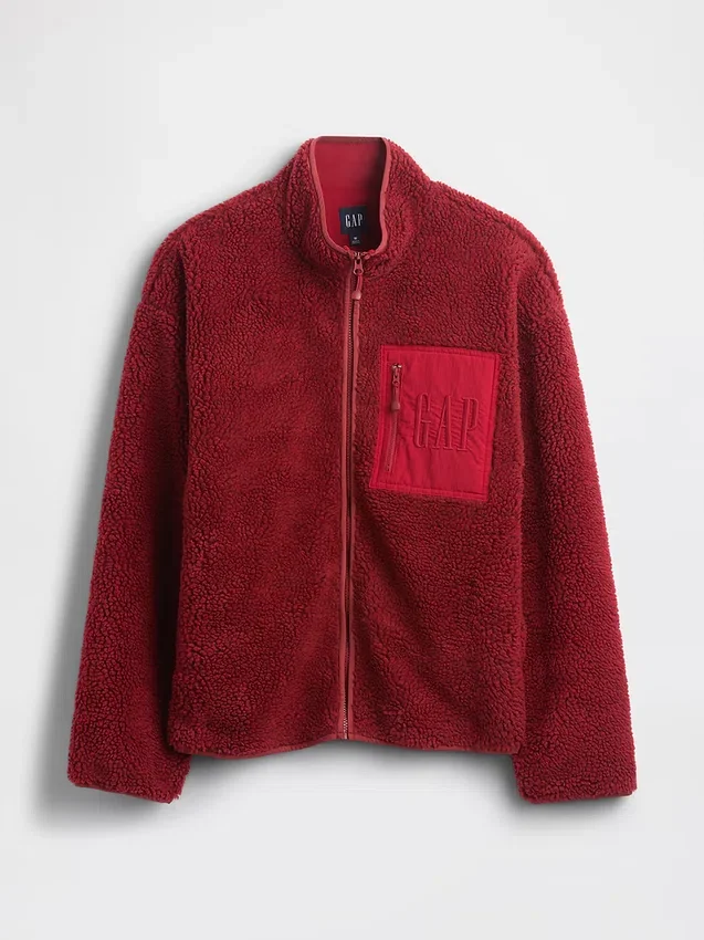 Geri Dönüştürülmüş Sherpa Oversized Logo Fermuarlı Ceket