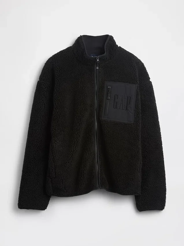 Geri Dönüştürülmüş Sherpa Oversized Logo Fermuarlı Ceket