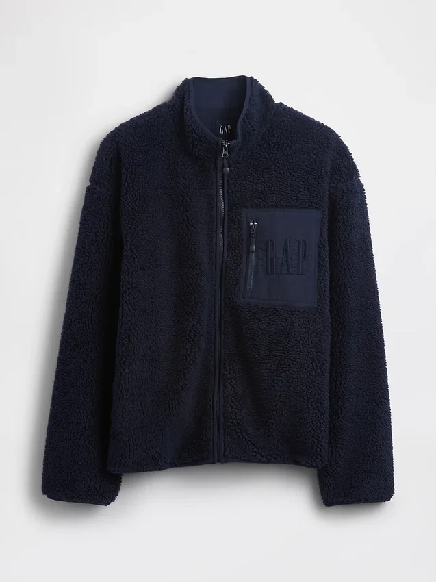 Geri Dönüştürülmüş Sherpa Oversized Logo Fermuarlı Ceket