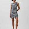 Gingham Denim Düz Kesim Mini Elbise