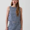 Gingham Desenli Denim Krop Tank Top