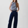 Gingham Desenli Denim Krop Tank Top