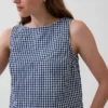 Gingham Desenli Denim Krop Tank Top