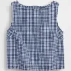 Gingham Desenli Denim Krop Tank Top