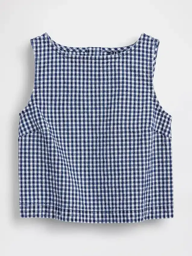 Gingham Desenli Denim Krop Tank Top
