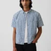 Gingham Desenli Denim Rahat Düz Etek Ucu Gömlek