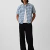 Gingham Desenli Denim Rahat Düz Etek Ucu Gömlek