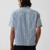 Gingham Desenli Denim Rahat Düz Etek Ucu Gömlek