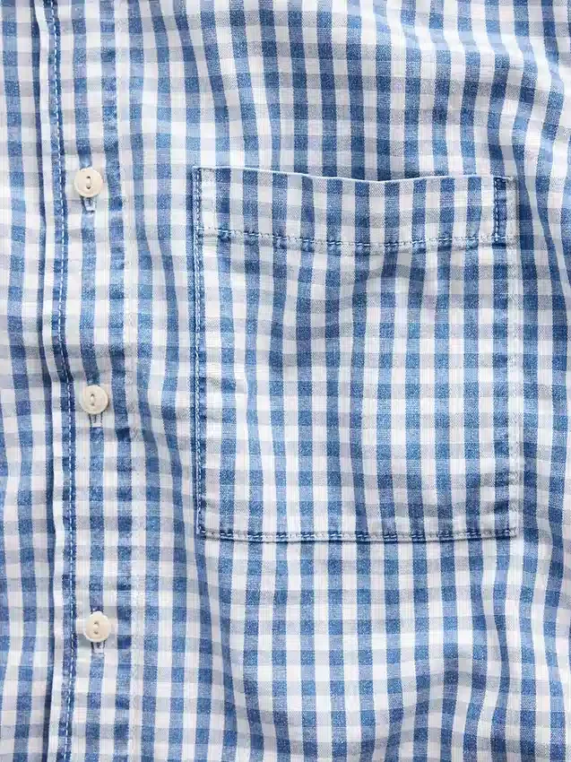 Gingham Desenli Denim Rahat Düz Etek Ucu Gömlek